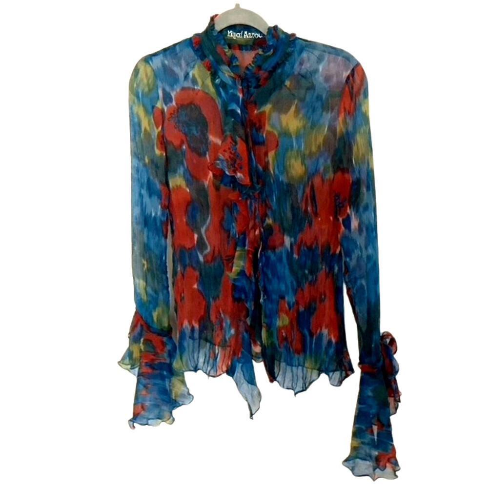Yigal Azrouel 100% Silk, Sheer Color Splash Blouse
